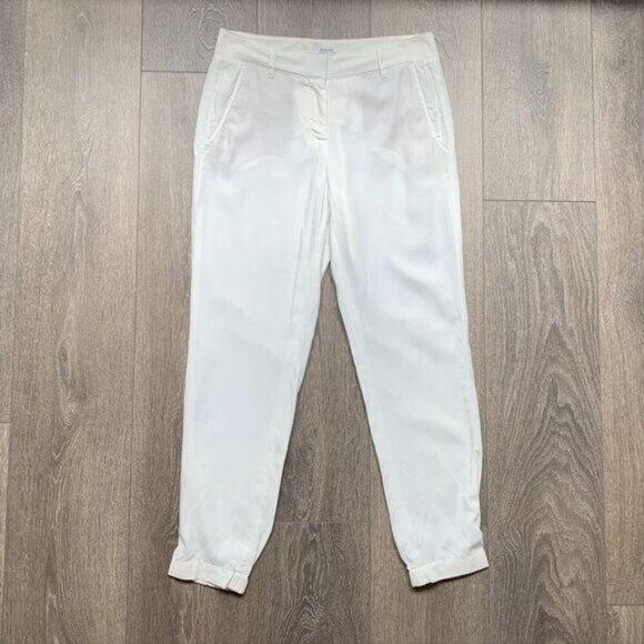 Aritzia Babaton Pants Straight Skinny Leg cuffed ankle Off white Tapered Trouser - Picture 7 of 16